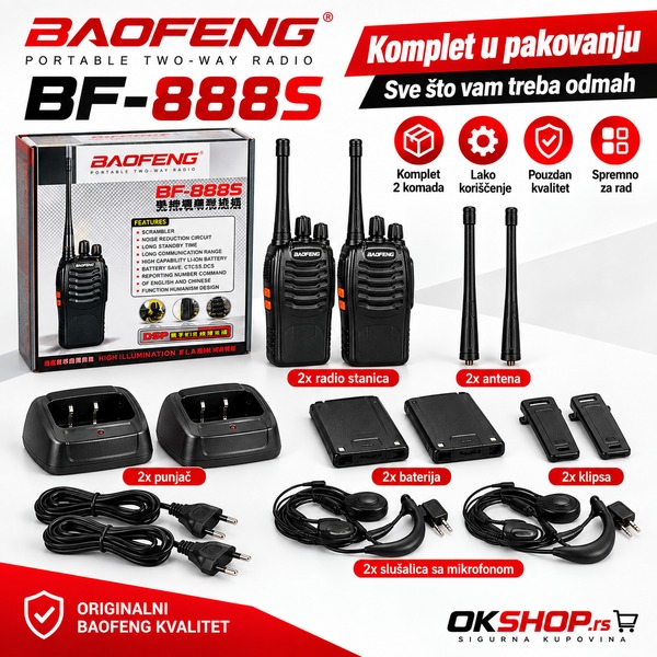 Baofeng BF-888S Toki Voki Radio Stanice 5W – Set 2 Komada - Slika 2