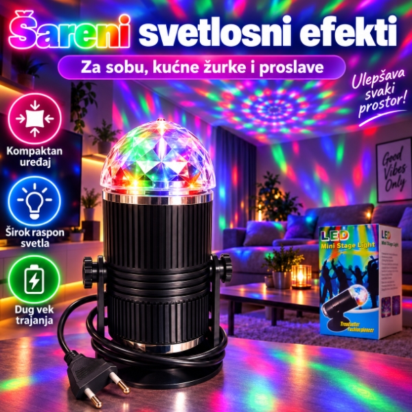 LED Mini Stage Light – rotirajući disko projektor za žurke - Slika 2