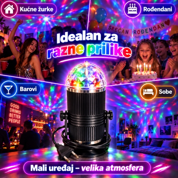 LED Mini Stage Light – rotirajući disko projektor za žurke - Slika 3