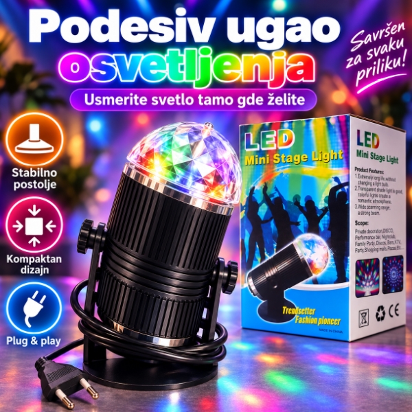 LED Mini Stage Light – rotirajući disko projektor za žurke - Slika 5