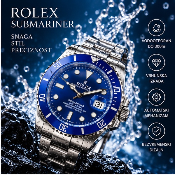 Muški sat – Rolex plavi ciferblat i čelična narukvica - Slika 2