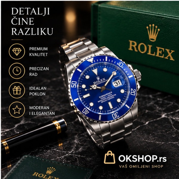 Muški sat – Rolex plavi ciferblat i čelična narukvica - Slika 4